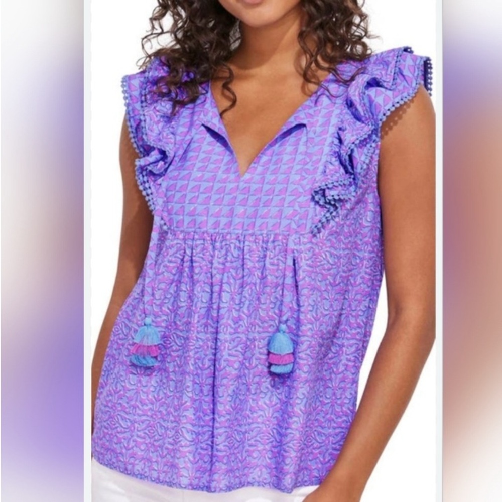 Vineyard Vines Purple Flutter Sleeve Blouse XL